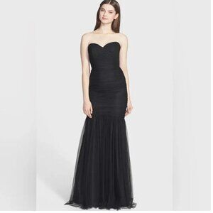 $360 Amsale Black Strapless Tulle Mermaid Gown BLACK WEDDING PROM FORMAL 14
